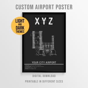 Póster de mapa de aeropuerto personalizado, arte mural de aviación personalizado, regalo de piloto imprimible