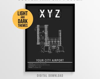 Custom Airport Map Poster, Personalized Aviation Wall Art Printable Pilot Gift