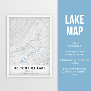 Mapa imprimible del lago Melton Hill, Tennessee, EE. UU. - Descarga instantánea \ Mapa del lago \ Arte mural \ Póster de pesca \ Decoración de la casa del lago \ Navegación