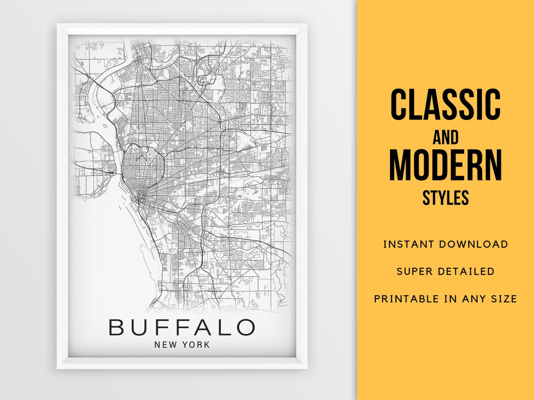 Printable Map of Buffalo, New York USA City Map Instant Download Street Map Wall Art Map Poster