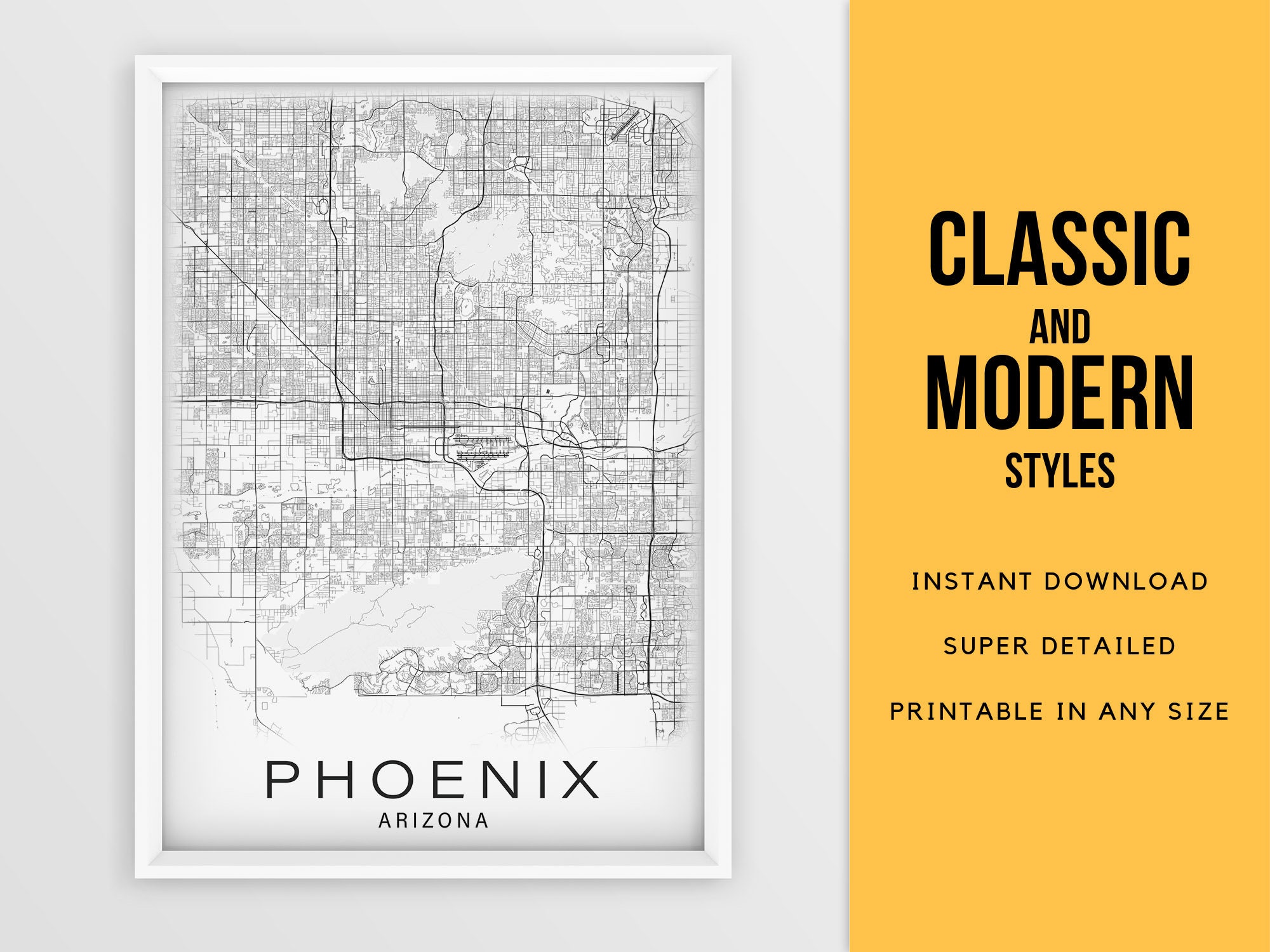 Printable Map of Phoenix Arizona United States Instant - Etsy