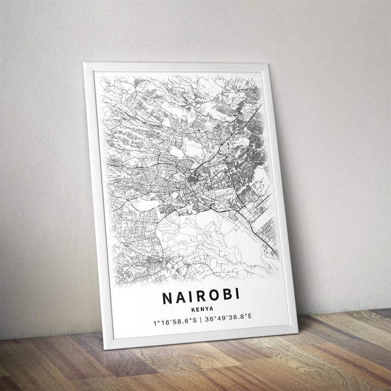 Karta över Nairobi, Kenya med gatunamn, utskrivbar affisch över Nairobi (nedladdning direkt) bild 2