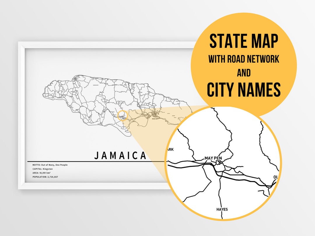 Printable Map of Jamaica With City Names Instant Download - Etsy