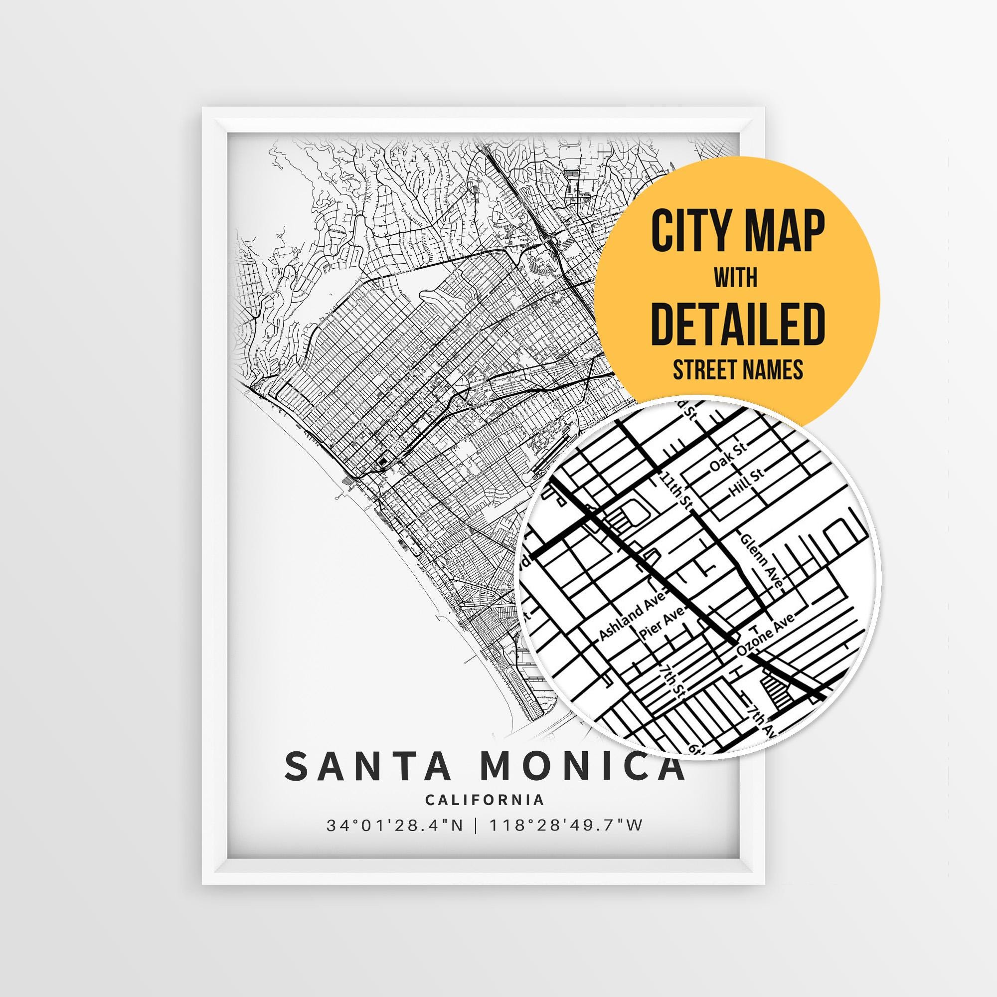 Santa Monica California Map With Street Names, Printable Santa