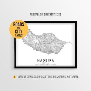 Madeira Portugal Topokarta Poster, utskrivbar Atlantö Madeira-konst (digital nedladdning)