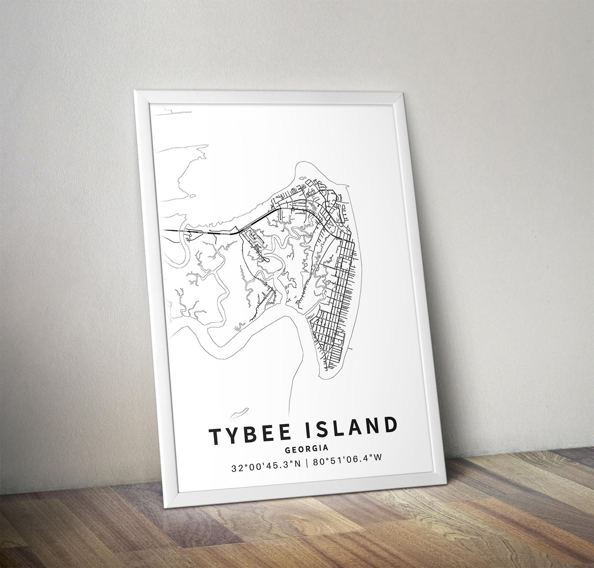 Printable Map of Tybee Island, USA With Street Names Instant