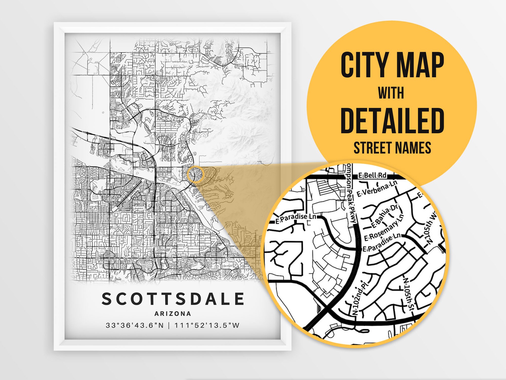 Printable Map of Scottsdale Arizona AZ United States With Etsy