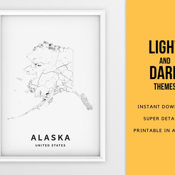 Printable   Map of Alaska, AK, United States - Instant Download \ State Map \ Map Wall Art