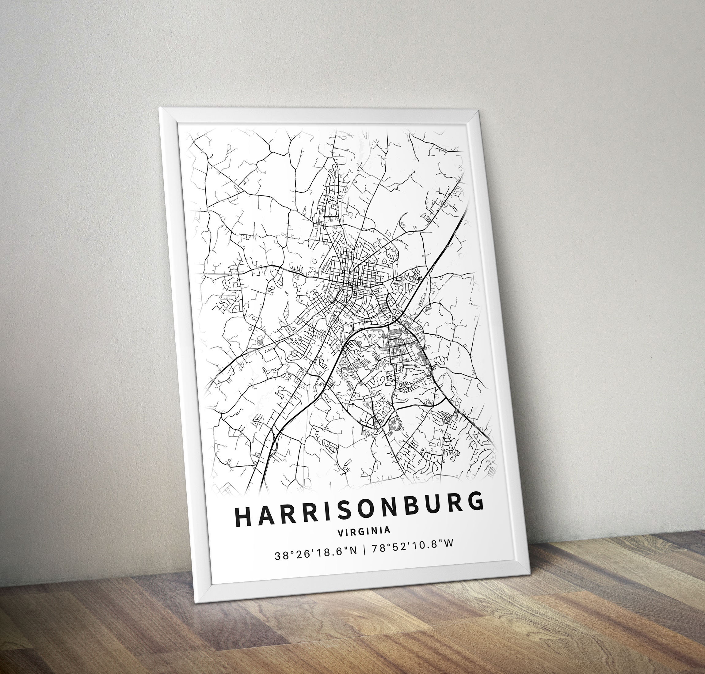 Printable Map of Harrisonburg VA Virginia United States With Etsy
