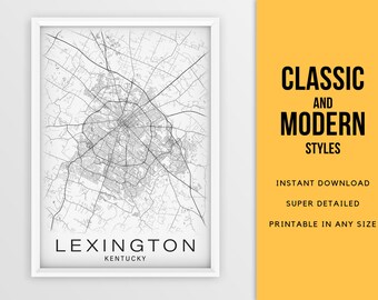 Printable Map of Lexington, Kentucky, United States - Instant Download \ City Map \ Wall Art