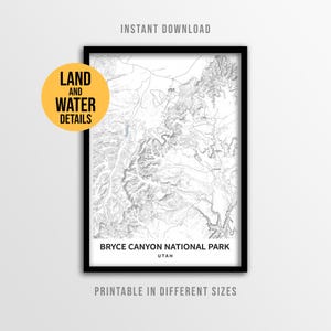 Plakat z mapą topograficzną Parku Narodowego Bryce Canyon (do pobrania natychmiast)