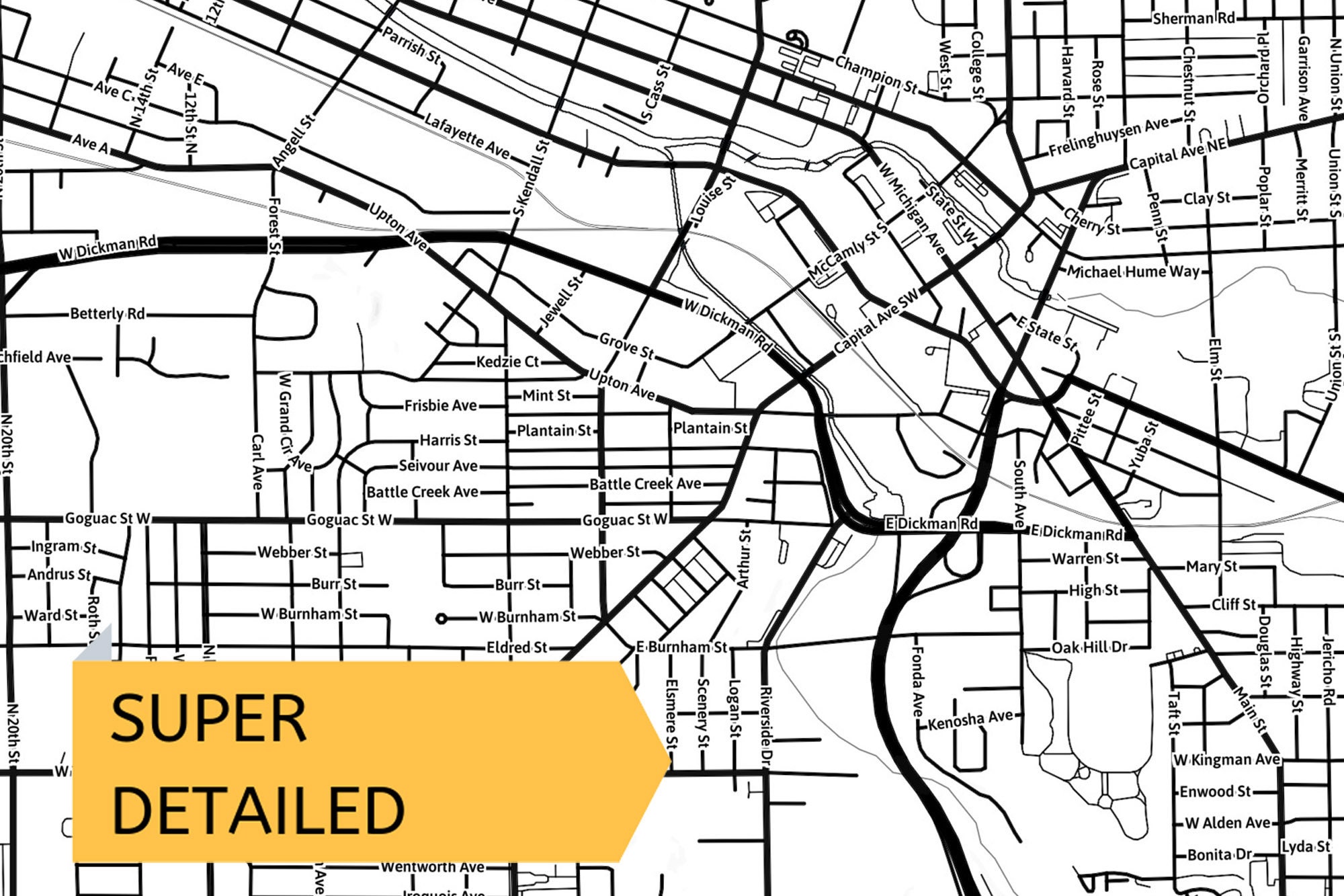 Printable Map of Battle Creek MI With Street Names Michigan Etsy