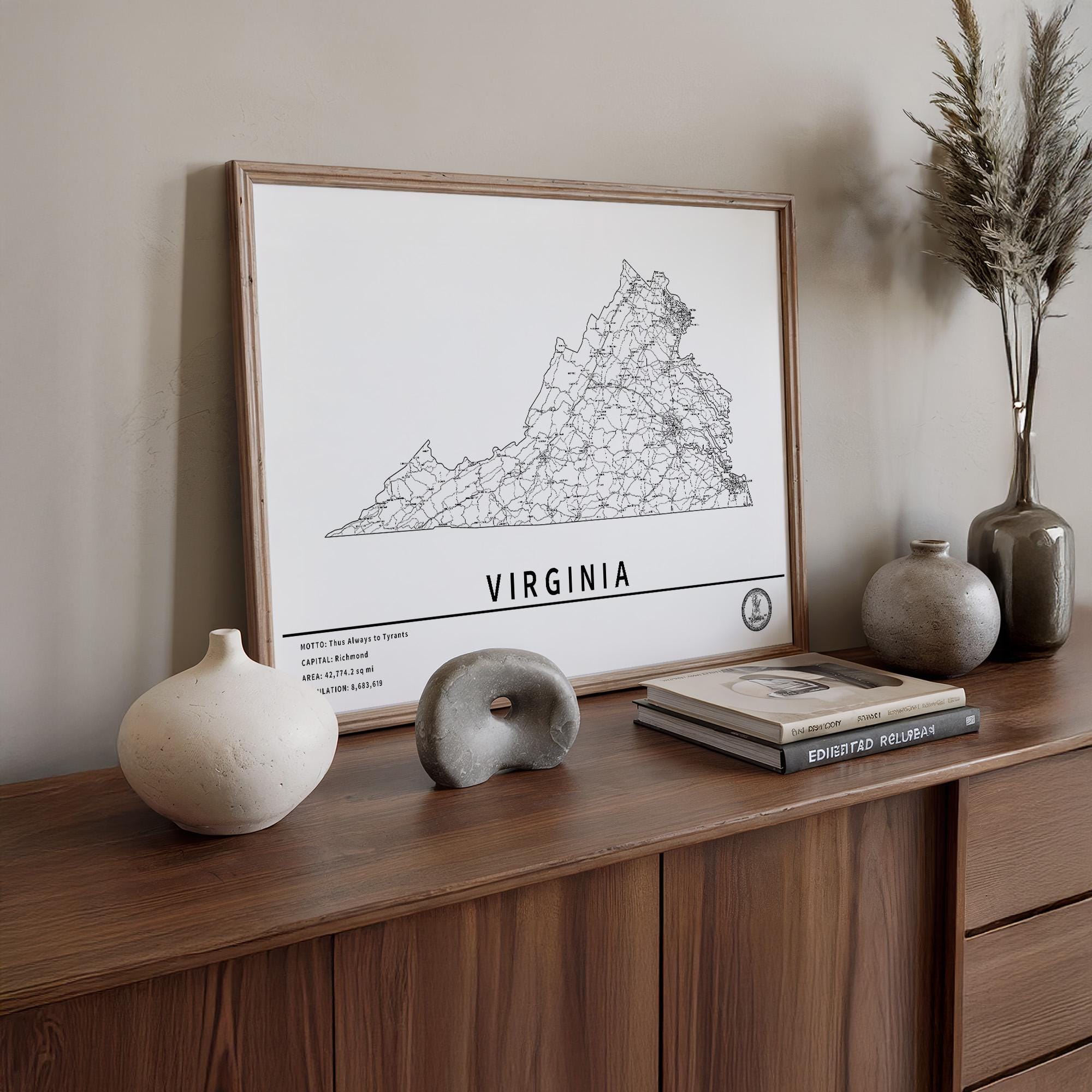 Virginia Map Project Label Virginia Map Poster, Printable USA Road Map With City Names (instant ...