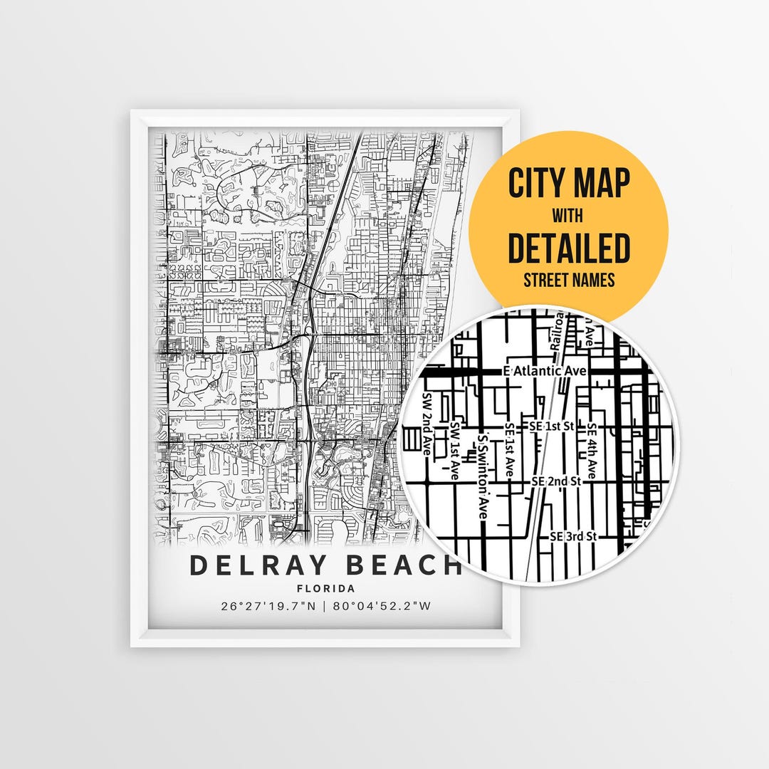 Delray Beach Map With Street Names Printable Florida City Poster Il M9qs 