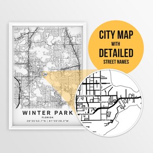 Winter Park in Florida, USA mit Strassennamen zum selbst Ausdrucken - sofortiger Download ~ Stadtplan ~ Stadt Poster ~ Strassenkarte Print