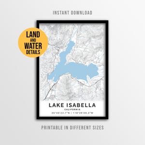 Lake Isabella Map Poster, California Printable Lake House Decor (Instant Download)