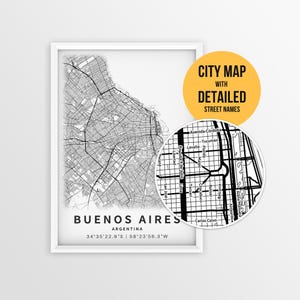 Buenos Aires Map with Street Names, Printable Argentina City Poster (Instant Download)
