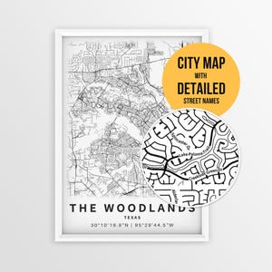 The Woodlands Texas Map with Street Names, Printable Woodlands City Poster (Instant Download)