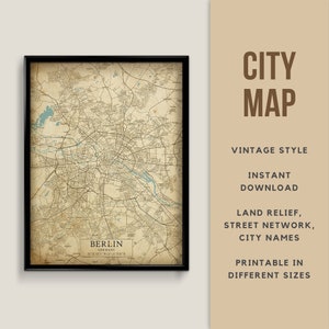Mapa de estilo vintage imprimible de Berlín, Alemania - Descarga instantánea \ Mapa de calles \ Cartel de mapa \ Estilo antiguo \ Impresión de mapa \ Regalo de Alemania