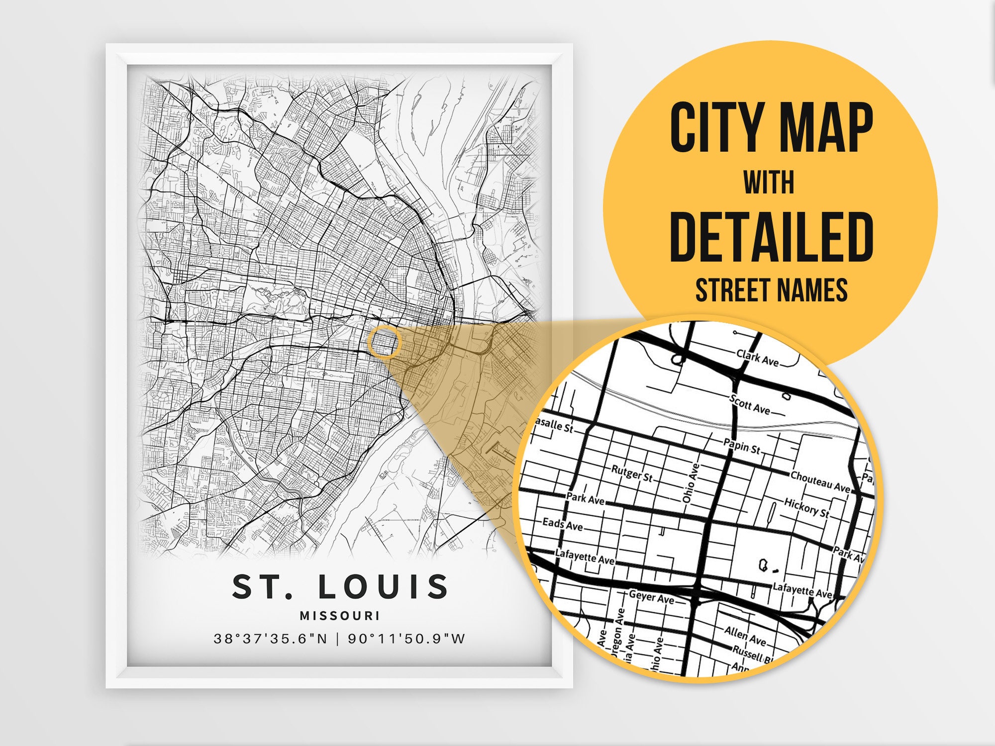 Printable Map Of St Louis Mo Printable Map Of St. Louis Missouri United States With | Etsy Ireland
