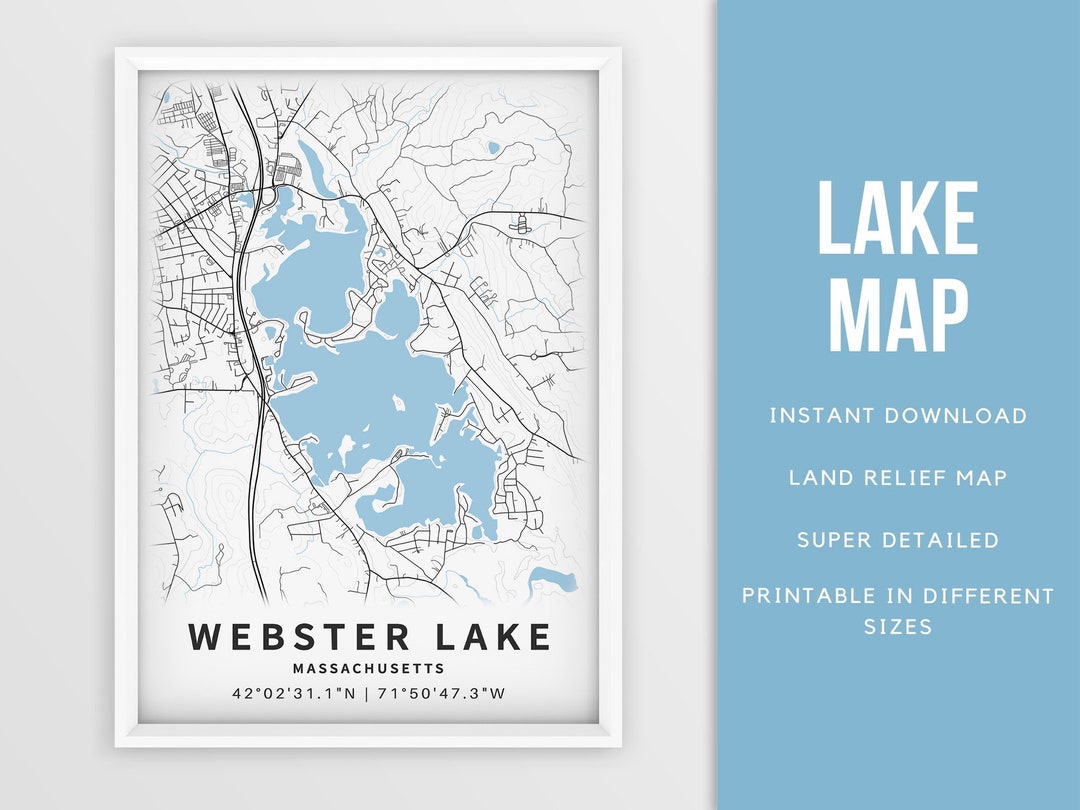 Printable Map of ster Lake Massachusetts United States Etsy