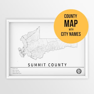 Mapa imprimible del condado de Summit, Utah, con nombres de ciudades y carreteras - Descarga instantánea \ Mapa del estado \ Mapa artístico \ Mapa con chinchetas \ Planificador de viajes