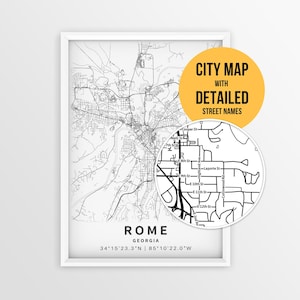 Rome Georgia Map with Street Names, Printable Rome City Poster (Instant Download)
