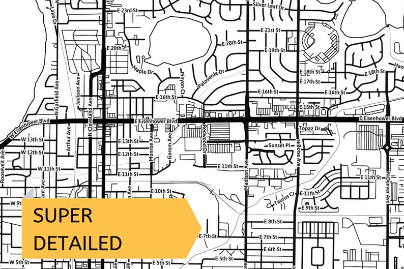 Printable Map of Loveland Colorado United States with street | Etsy