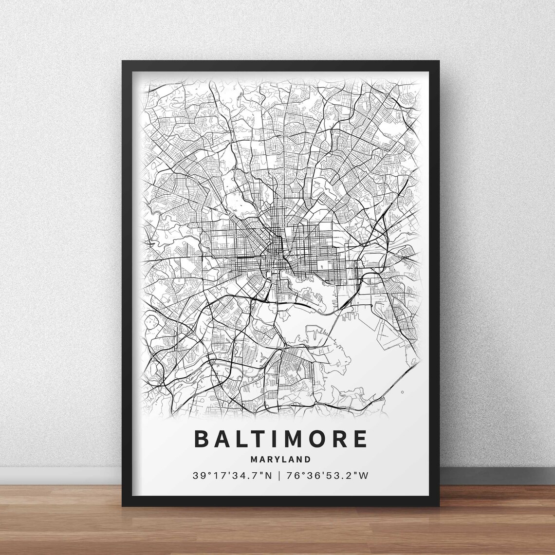 Printable Map of Baltimore MD Maryland USA with Street Names Etsy