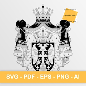 Serbia coat of arms, Serbia Vector Clipart - SVG \ PNG \ PDF \ Instant Download \ Cutting \ Serbia Flag\ Serbia Crest \ Serbia emblem