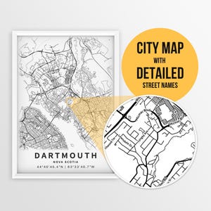 Printable Map of Dartmouth, Nova Scotia, Canada with Street Names - Instant Download \ City Map \ Travel Gift \ City Poster \ Road Map Print