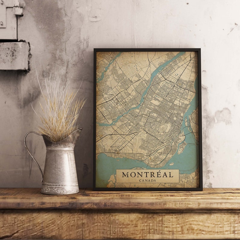 Vintage Style Map Montreal Quebec Canada poster Instant Download Street Map Wall Art Printable Poster image 1