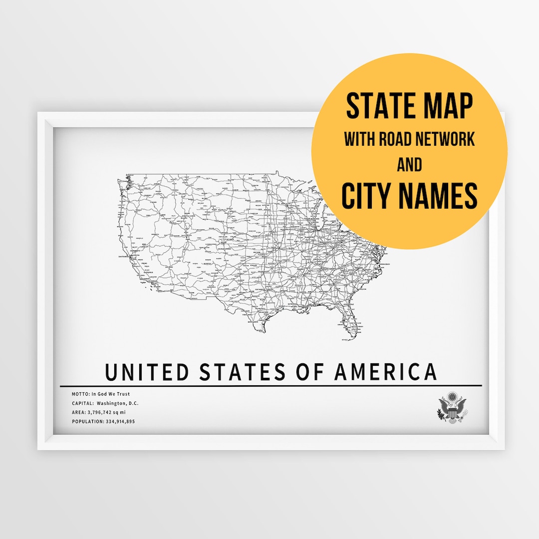 Printable Map of United States With City Names and Roads Instant