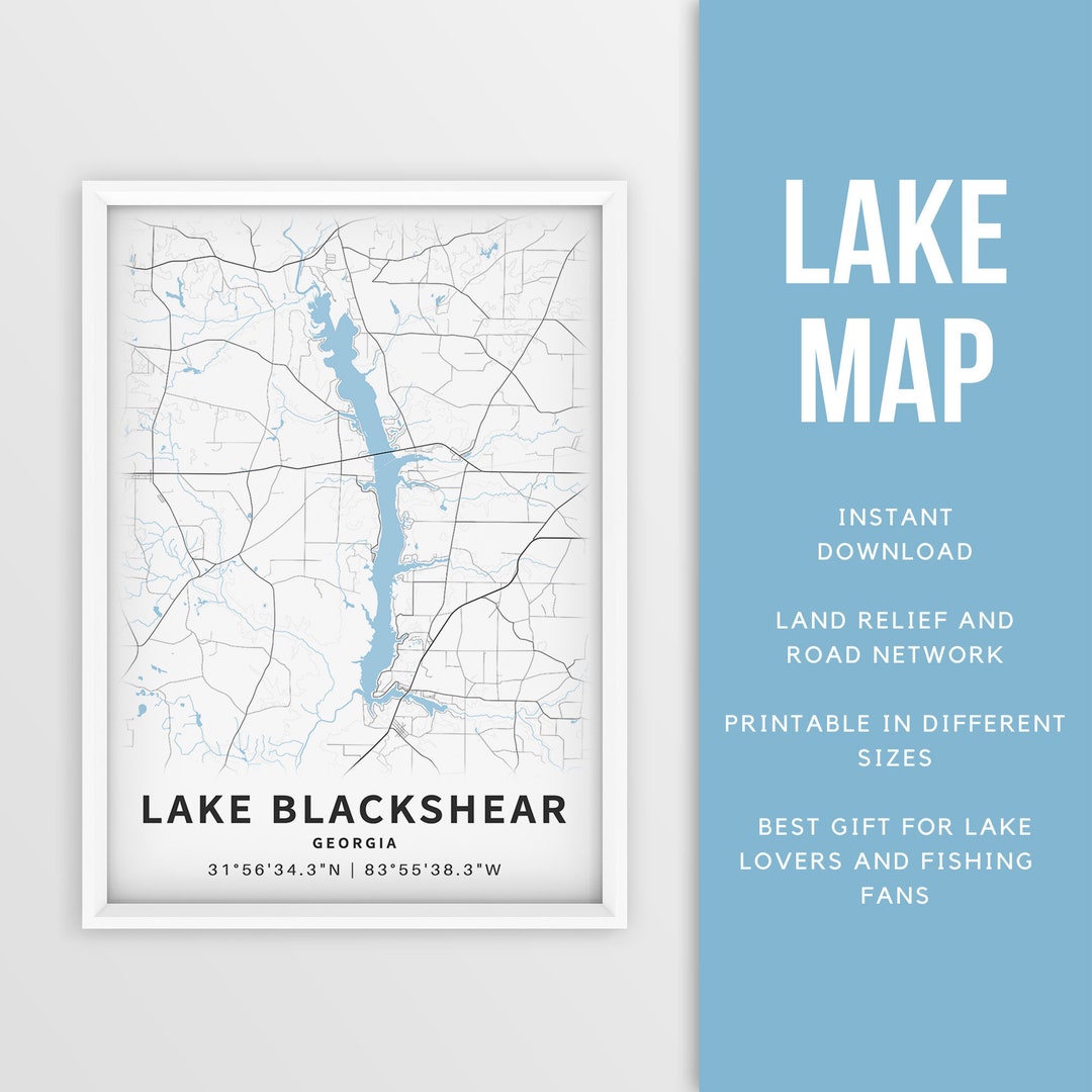 Printable Map of Lake Blackshear, US Instant Download Lake Map Map Poster Lake House
