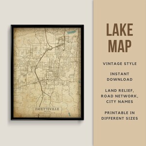 Printable Vintage Style Map of Fayetteville, Arkansas, USA - Instant Download \ Street Map \ Map Poster \ Antique Style \ Map Print