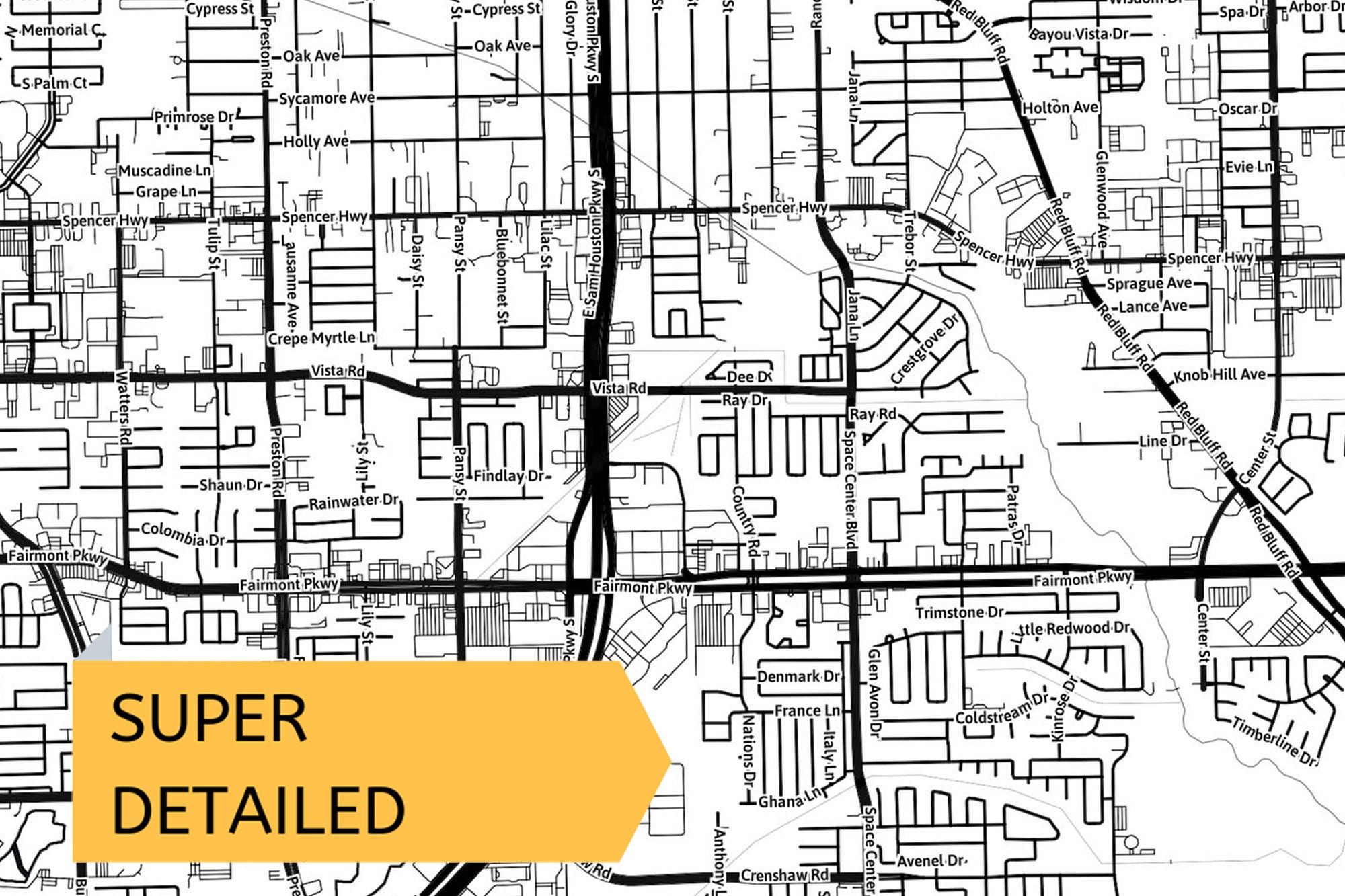 Printable Map of Pasadena Texas TX United States With Street Etsy
