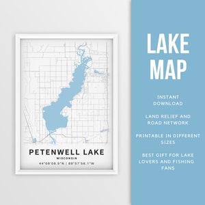 Mapa imprimible de Petenwell Lake, Wisconsin, EE. UU. - Descarga instantánea \ Mapa del lago \ Cartel del mapa \ Decoración de la casa del lago \ LakeLife \ Pesca \ Paseos en bote