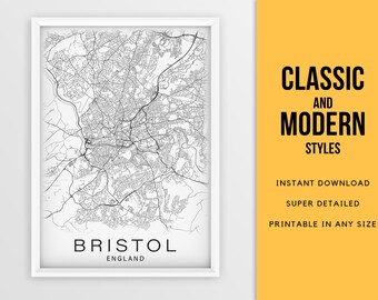 England Poster City map Printable Wall art Street map Bristol Print