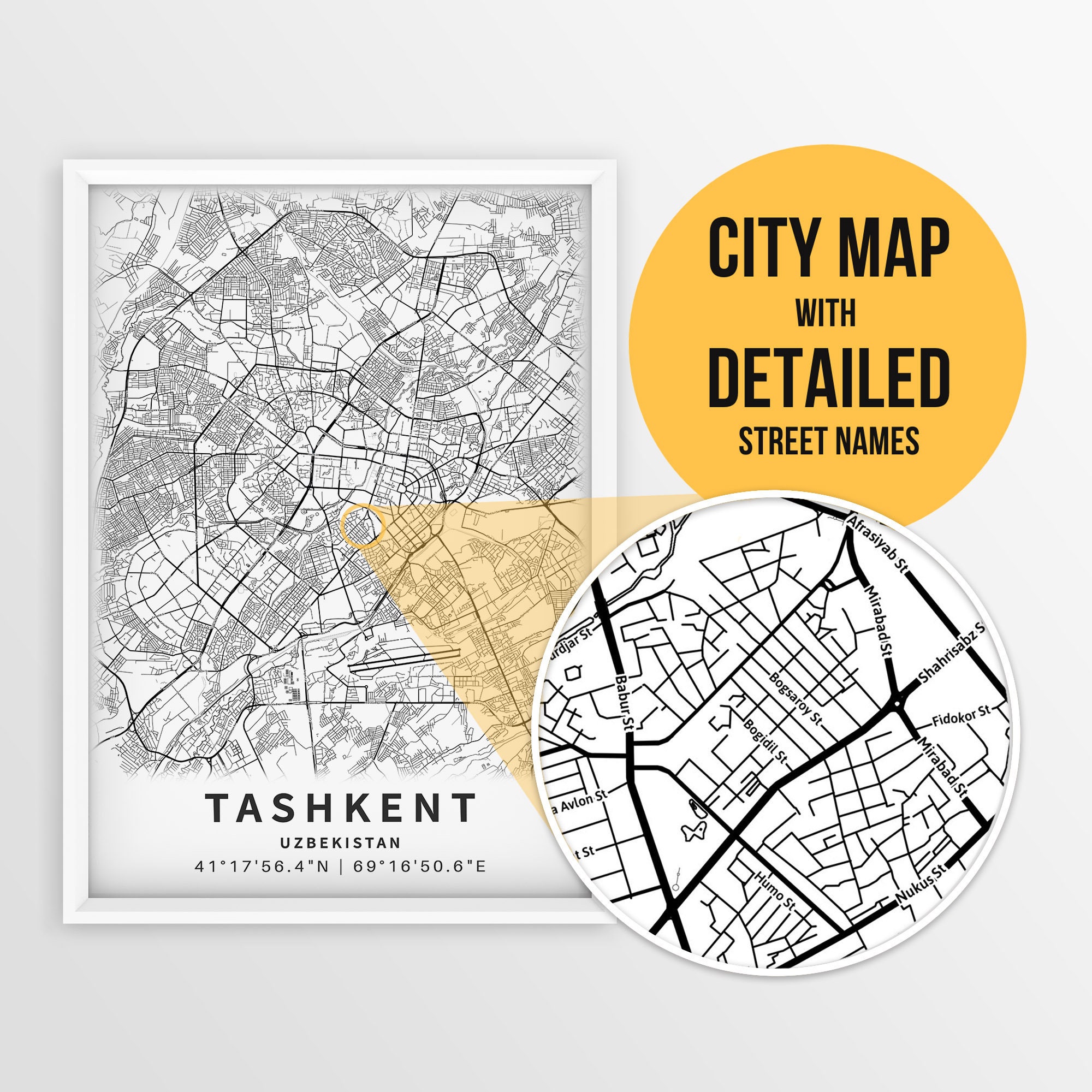 Printable Map of Tashkent, Uzbekistan With Street Names - Instant ...