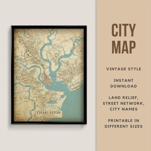 Printable Vintage Style Map of Charleston, South Carolina, USA - Instant Download \ Street Map \ Map Poster \ Antique Style \ Map Print