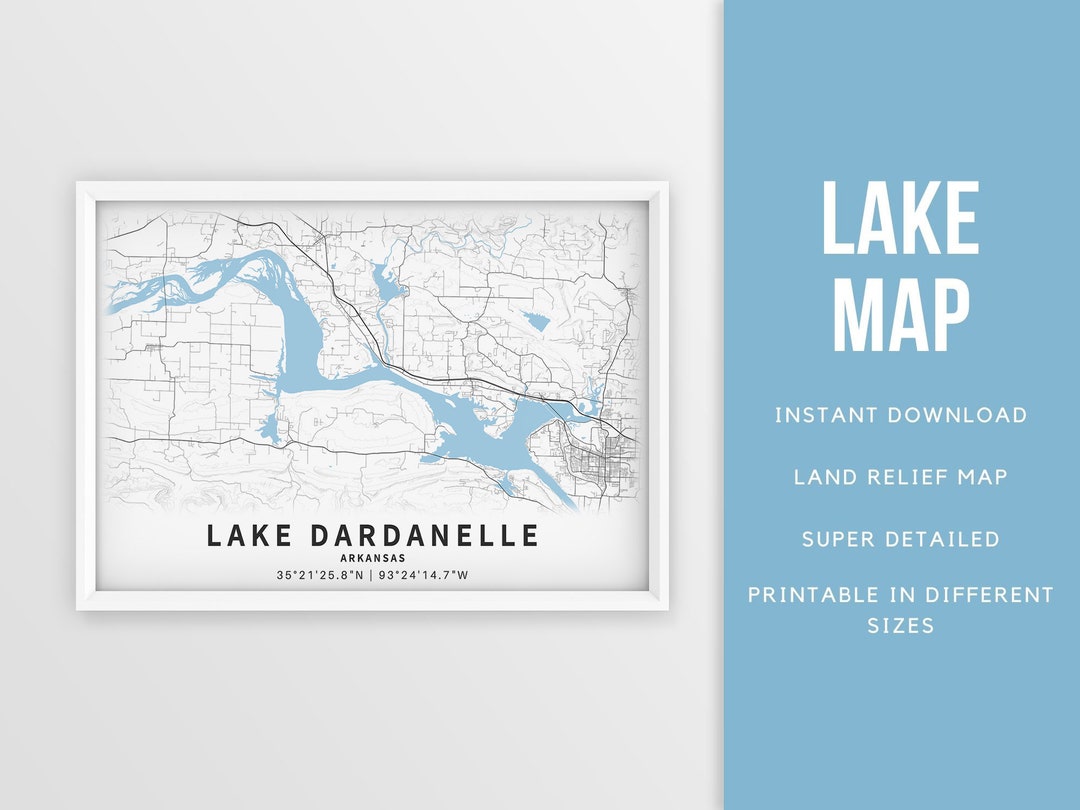 Printable Map of Lake Dardanelle Arkansas United States Etsy