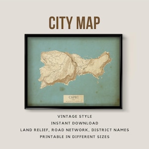 Printable Vintage Style Map Capri Island, Italy - Instant Download \ Street Map \ Wall Art \ Map Poster \ Antique \ Map Print \ Capri Gift