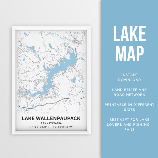 Printable Map of Lake Wallenpaupack, Pennsylvania, US - Instant Download \ Lake Map \ Map Poster \ Lake Decor \ LakeLife \ Fishing \ Boating
