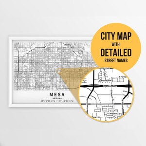 Carte imprimable de Mesa, Arizona, États-Unis avec les noms de rue - téléchargement immédiat \ plan de la ville \ cadeau de voyage \ affiche de la ville \ impression de carte routière \ art mural