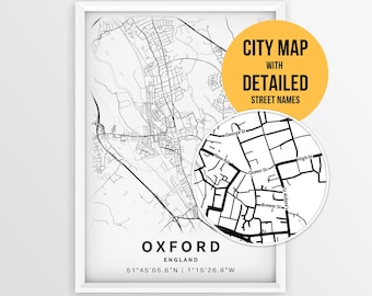 Oxford England Map with Street Names, Printable Oxford UK City Poster (Instant Download)