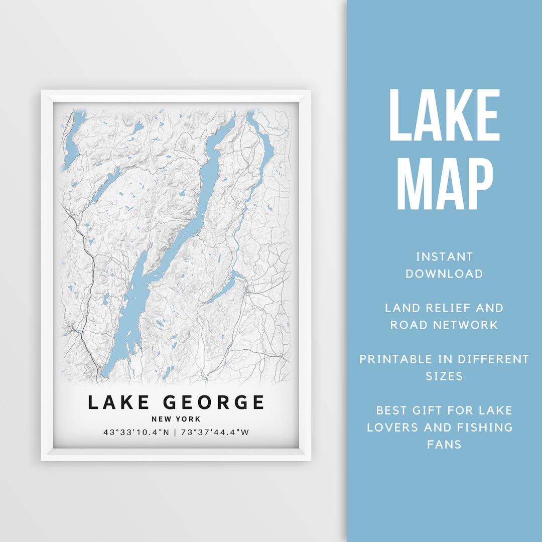 Printable Map of Lake New York, US Instant Download Lake Map