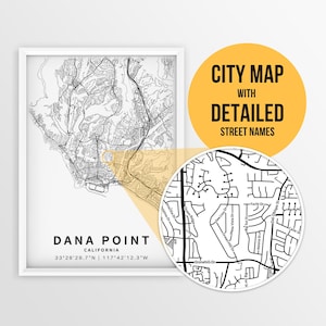 Druckbare Karte von Dana Point, Kalifornien, USA mit Straßennamen - sofortiger Download ~ Stadt Karte ~ ~ Stadt Poster ~ Strassen Karte Print