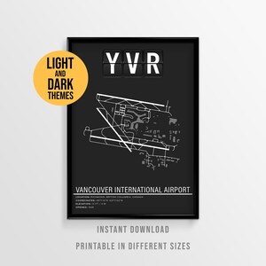 Vancouver International Airport Poster, YVR Airport Runway Map, British Columbia Travel Decor (Instant Download)