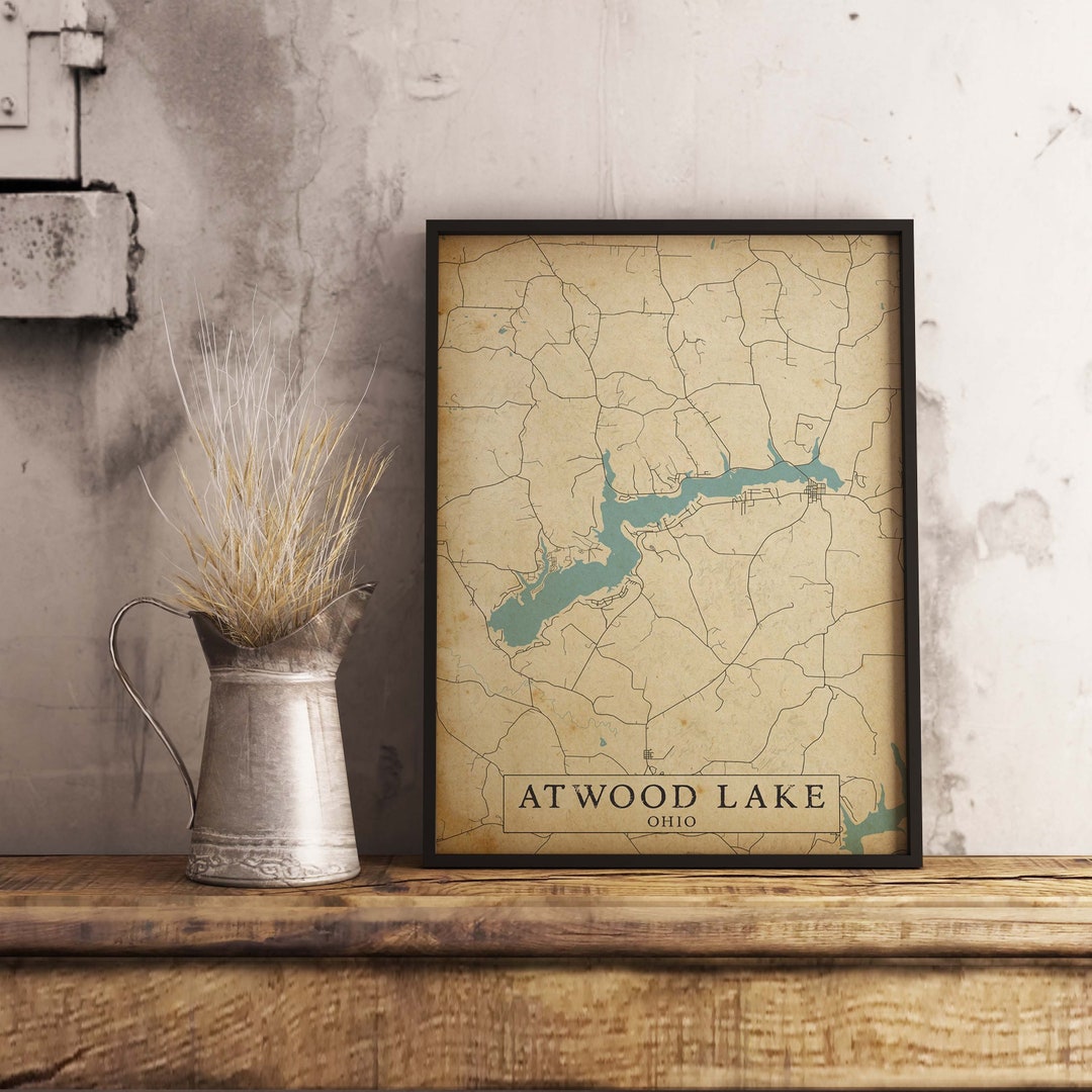 Vintage Style Map of Atwood Lake Ohio USA Instant Download Etsy