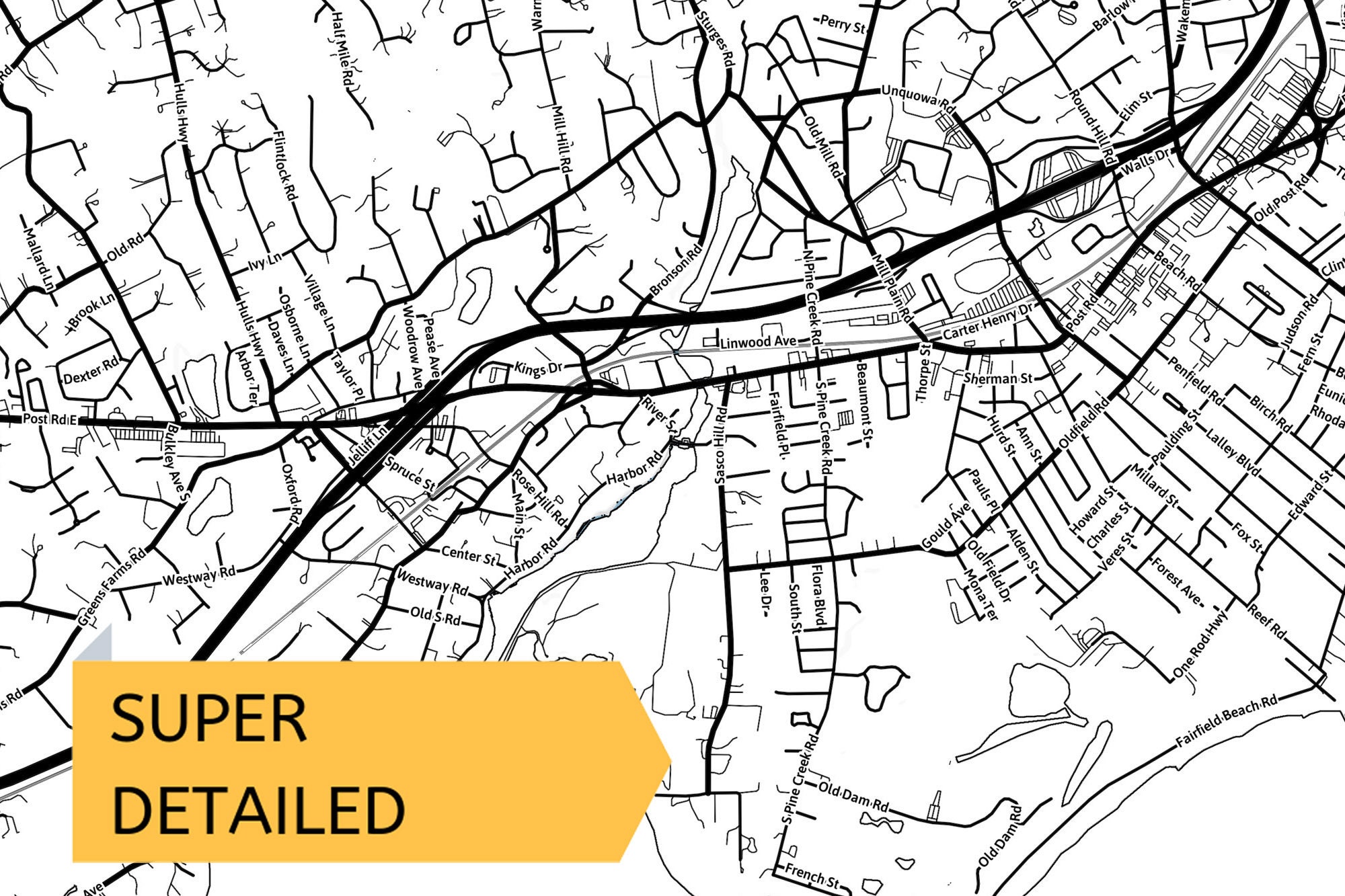 Printable Map of Fairfield Connecticut CT United States with Etsy